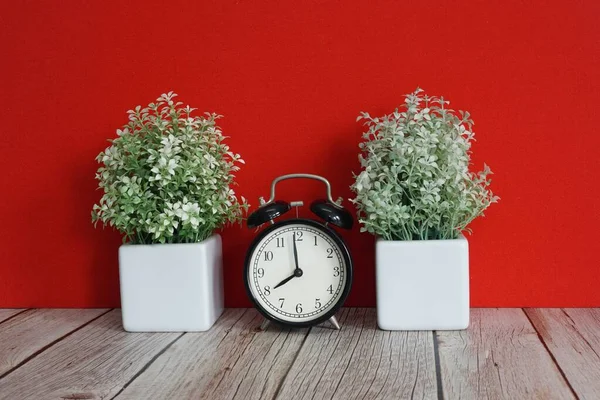 Alarm Clock Potted Flower Table — Stockfoto