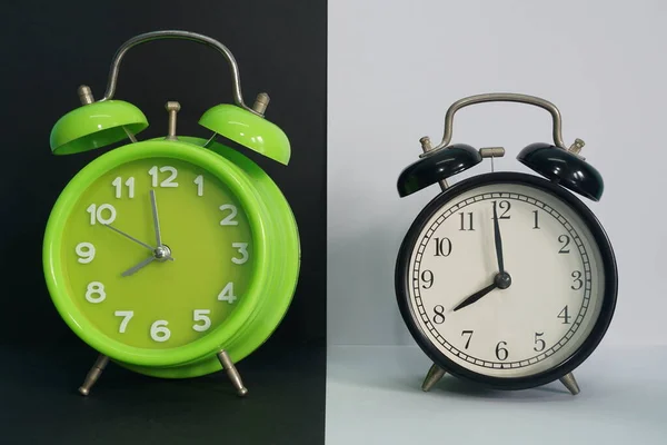 Double Alarm Clocks Table — стоковое фото