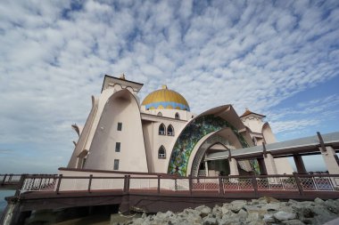 Melaka, Malaysia-August 6, 2022; Melaka Straits Mosque, located at Melaka city, Malaysia