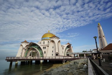 Melaka, Malaysia-August 6, 2022; Melaka Straits Mosque, located at Melaka city, Malaysia