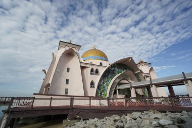 Melaka, Malaysia-August 6, 2022; Melaka Straits Mosque, located at Melaka city, Malaysia