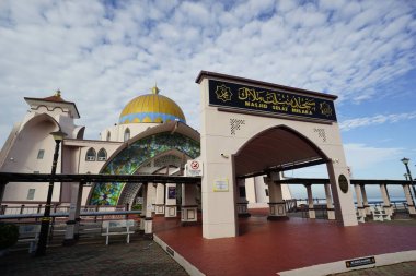 Melaka, Malaysia-August 6, 2022; Melaka Straits Mosque, located at Melaka city, Malaysia
