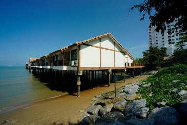 Port Dickson, Malaysia-August 13, 2022, a view of Grand Lexis Hotel, a floating resort at Port Dickson, Malaysia.