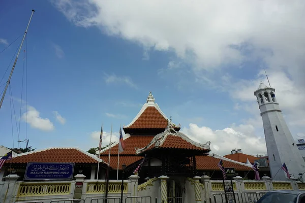 Melaka Malezja Sierpnia 2022 Widok Masjid Kampung Hulu Najstarszy Meczet — Zdjęcie stockowe