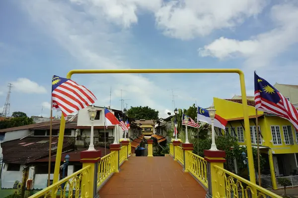 Melaka Malaysia Augusti 2022 Malaysia Flagga Längs Melaka Floden Malaysias — Stockfoto