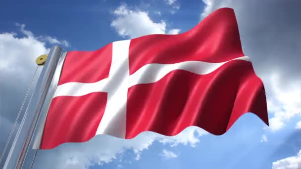 Dänemark Flagge mit blauem Himmel Hintergrund — Stockvideo