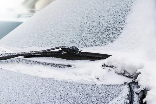 Ghiaccio Sul Parabrezza Dell Auto Vetro Congelato Gelo Neve — Foto Stock