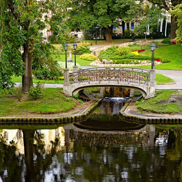 Letní městský park s řekou — Stock fotografie