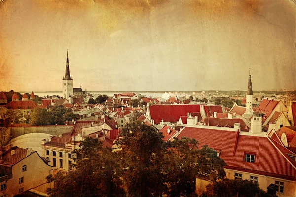 Retro stye panoramic view of Tallinn old city center — Stock Photo, Image