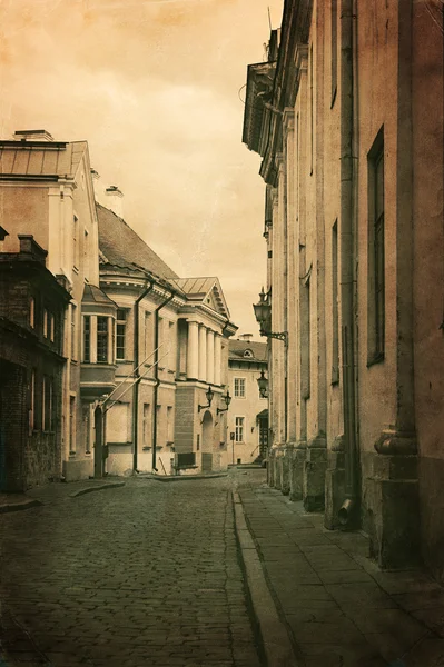 Vintage style photo of old European town street — Stock Photo, Image