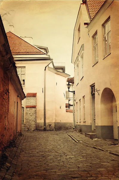 Vintage style photo of old European town street — Stock Photo, Image