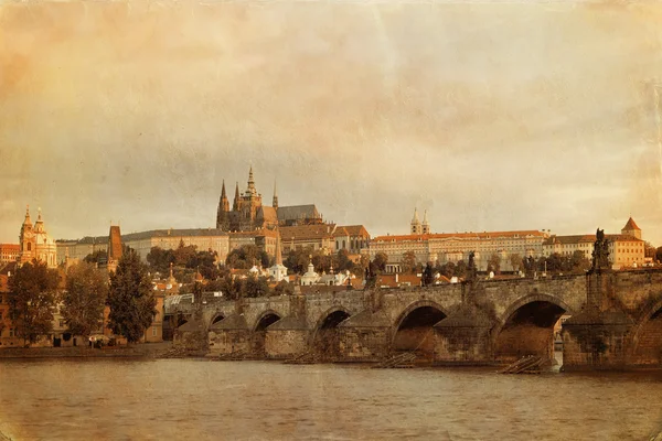 Retro style photo of Charles Bridge in Old Prague — Stock Photo, Image