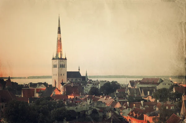 Retro style panoramic view of Tallinn old city center — Stock Photo, Image