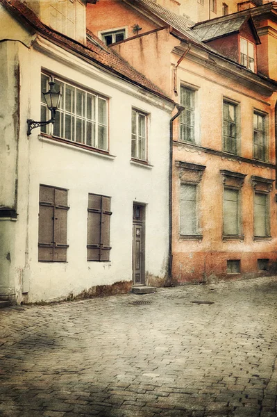 Retro style image of old european street — Stock Photo, Image