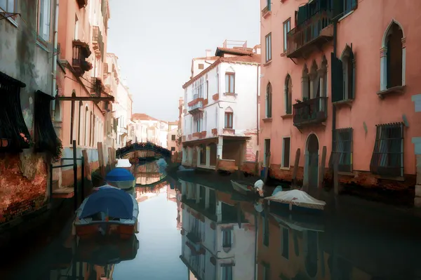 Oljemålning stil bild av liten kanal i Venedig — Stockfoto