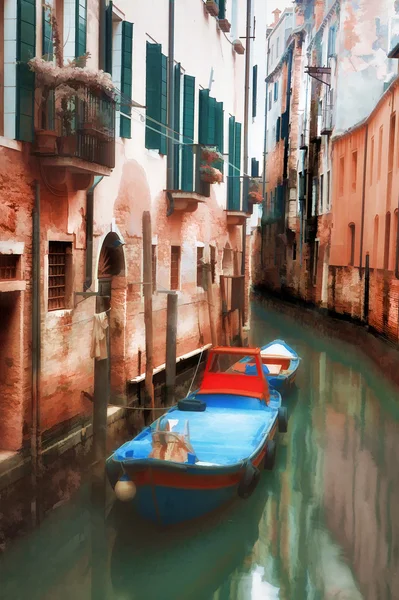 Quadro in stile pittura ad olio di piccolo canale a Venezia — Foto Stock