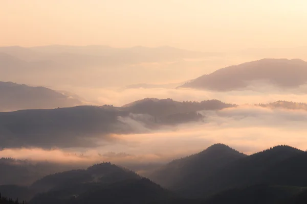 霧の朝に山ヒルズ — ストック写真