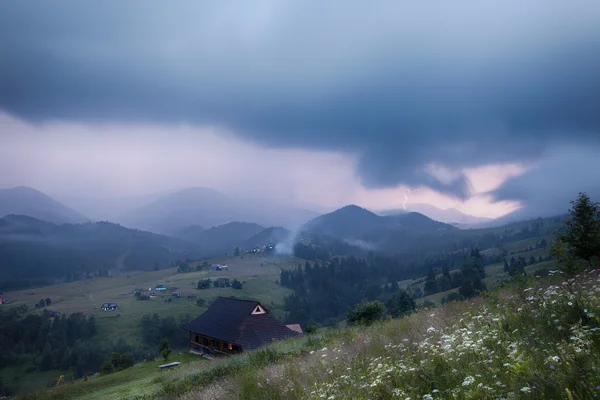 Mountains rural landscape in thunderstorm — Stock Photo, Image
