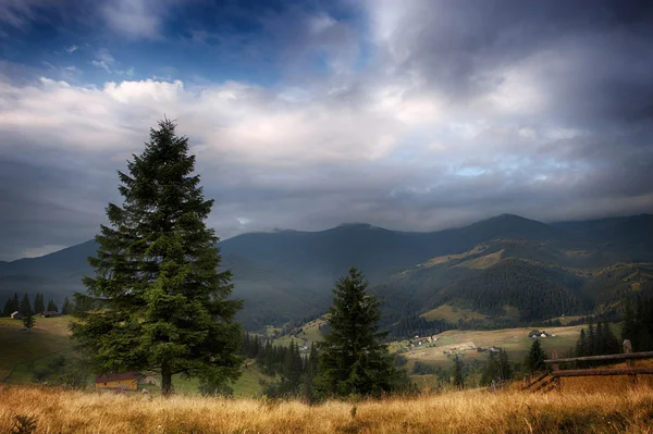 Carpathian berg kullar på grumlig soluppgång — Stockfoto