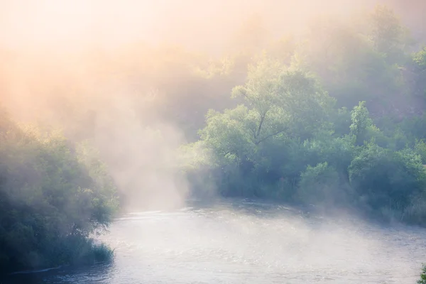 Foggy River de manhã — Fotografia de Stock