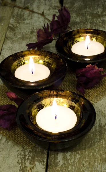 Tealight still life with dry flower — Stock Photo, Image