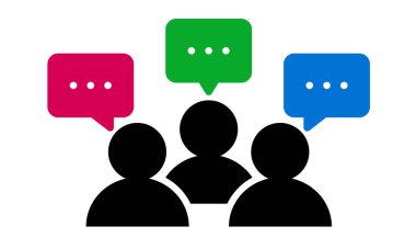 Tartışma yapan bir grup insanın sembolü. Takım çalışması tartışması, sosyal ağ ve iş forumunun tasarım unsurları için elverişli.