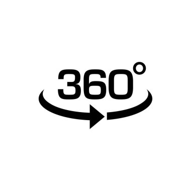 360 derecelik alan görüşü için 360 derecelik uygulamanın simge vektörü. 360 kamera, üç boyutlu ekran ve VR teknolojisi için uygun tasarım elemanı.