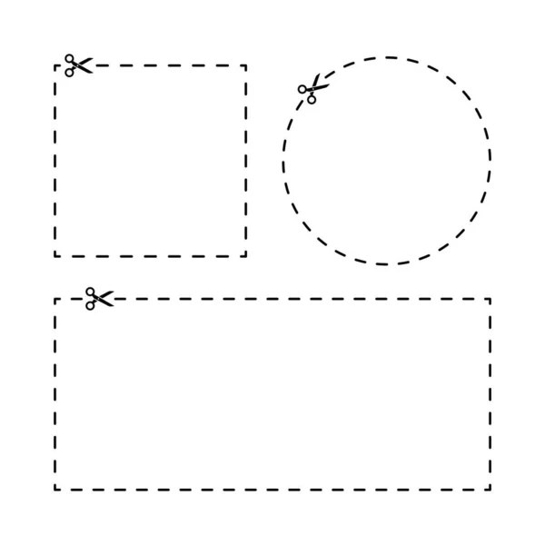 Çizgi simgesi paketini kes. Makas kesme çizgisi vektör çizimi. Kupon, bilet ve kırpma alanı işaretleyicisi için uygun.