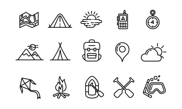 Icon Collection Adventure Wild Outdoor Activities Suitable Design Element Campfire — Stockvektor