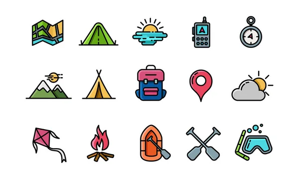 Icon Collection Adventure Wild Outdoor Activities Suitable Design Element Campfire — 스톡 벡터