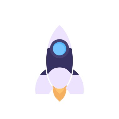 Beyaz arkaplanda izole edilmiş roket simgesi vektörü, uzay gemisi logosu kavramı