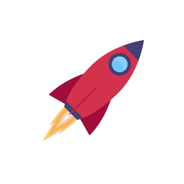 Beyaz arkaplanda izole edilmiş roket simgesi vektörü, uzay gemisi logosu kavramı