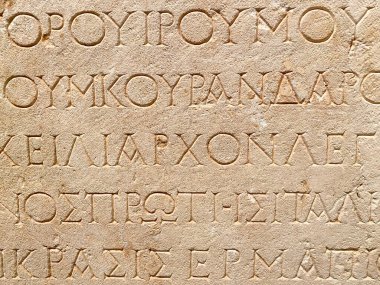 Güney tiyatrosunda Latince yazıtlar, Jerash, Ürdün Krallığı, Ortadoğu.