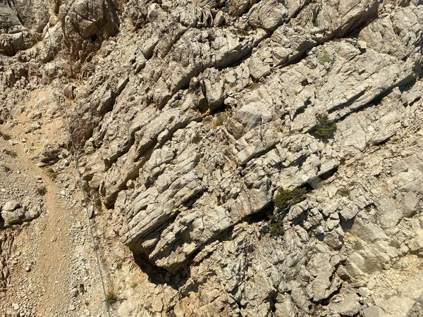 Achtergrond Textuur Van Berglagen Scheuren Sedimentgesteente Rotswand Stenen Textuur Close — Stockfoto