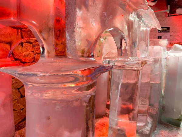 Large Transparent Winter Ice Sculptures Figures Columns Festival — Stock Photo, Image