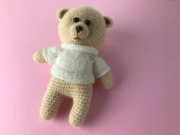 Urso Malha Macio Fundo Fosco Rosa Urso Para Presente Brinquedo — Fotografia de Stock