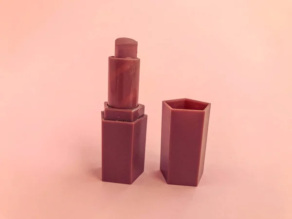 Matte Lipstick Pink Bright Matte Background Beige Lipstick Shape Heart — Stock Photo, Image