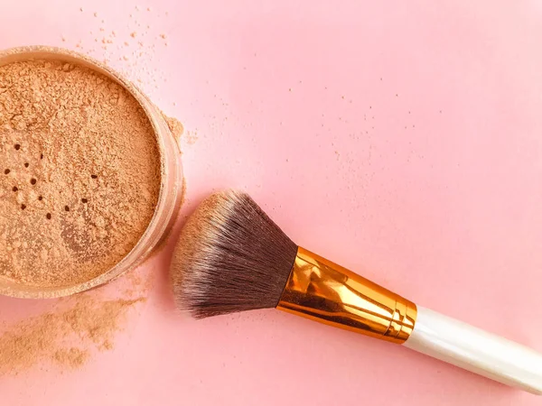 Loose Powder Pink Background Remedy Oily Skin Toning Face Pores — Stockfoto