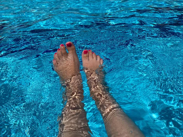Benen Van Vrouw Het Zwembad — Stockfoto