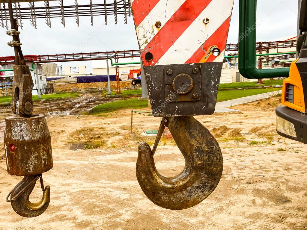 construction site. hook for carrying heavy loads. heavy transport. carrying heavy materials.