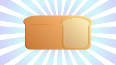 Ekmek mavi ve beyaz arka planda. Vektör çizimi. Yemek için bir somun ekmek. Glütensiz yemek. Vejetaryen yemeği. Dekorasyon kafe, restoran, fırın.