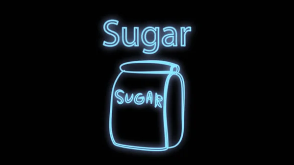 Pakket Met Suiker Een Zwarte Achtergrond Vector Illustratie Neon Papieren — Stockvector