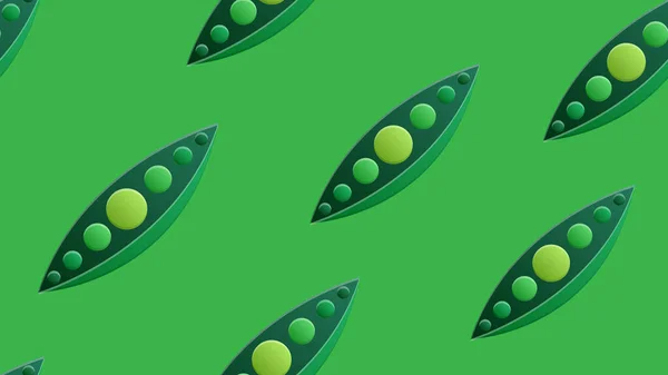 Piselli Verdi Sfondo Verde Illustrazione Vettoriale Modello Piselli Baccello Dentro — Vettoriale Stock