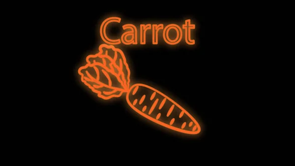 Zanahorias Sobre Fondo Negro Ilustración Vectorial Neón Brillante Naranja Zanahoria — Vector de stock