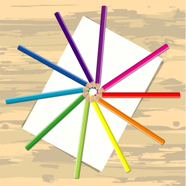 Färg penna och papper på skrivbord — Stock vektor