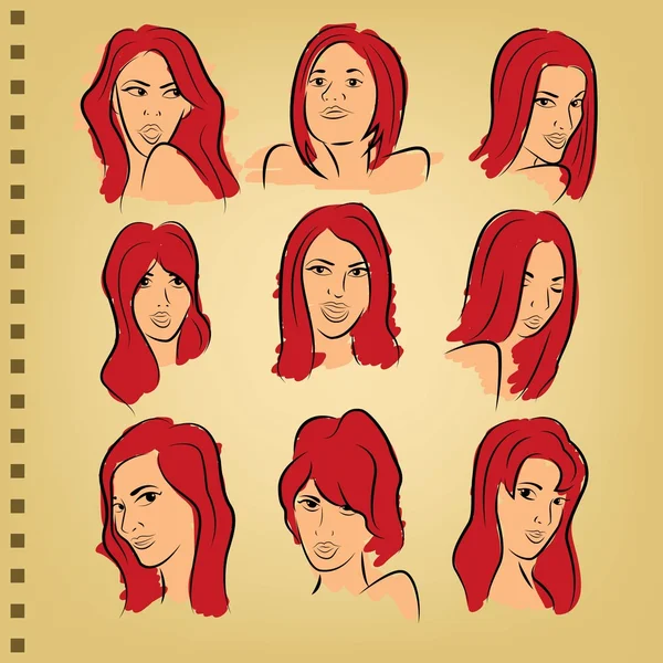Cara de mujer sobre papel con color — Vector de stock