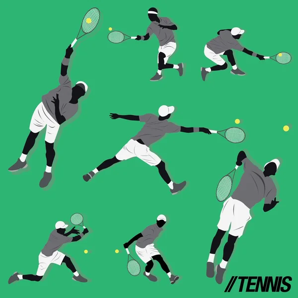 Beaucoup de joueur de tennis faire un peu d'action et frapper la balle — Image vectorielle