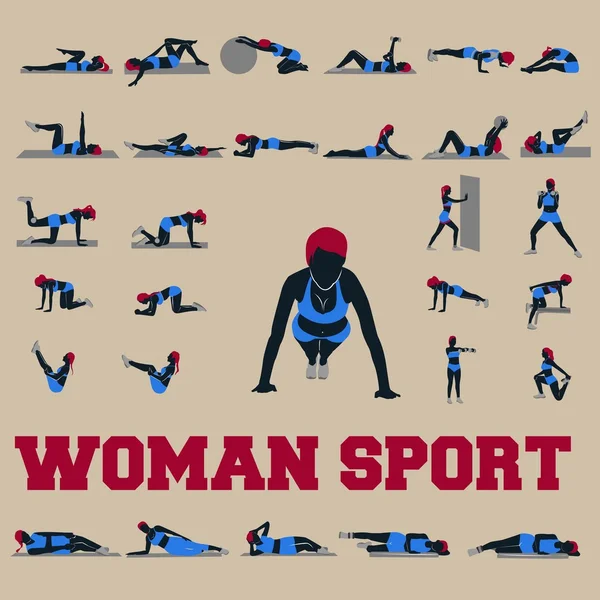 30 žena sportovní styl kompletní kolekce fitness styl štíhlé a sexy tělo — Stockový vektor