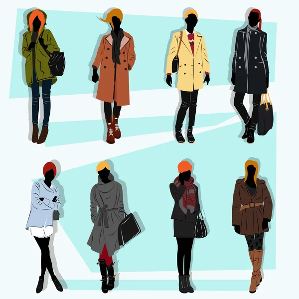 London fashion street model fall with lots of clothes and fashion Vector Graphics