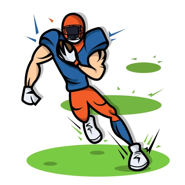 American Football Player dibujos animados con gran músculo — Vector de stock